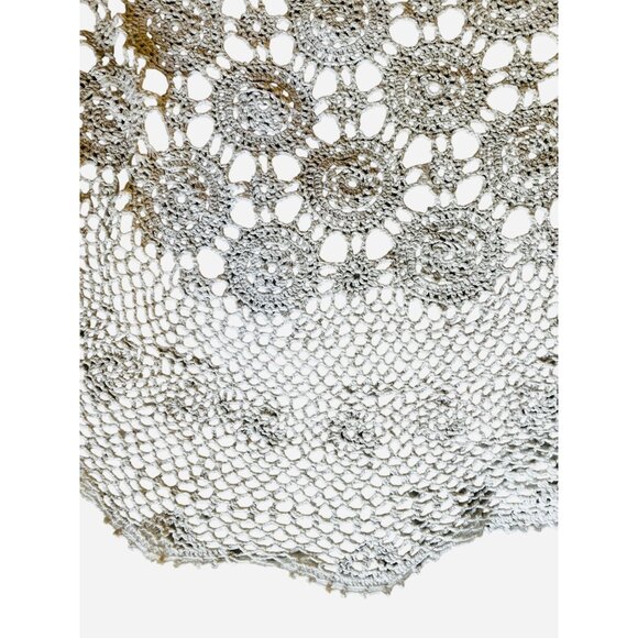 Handmade Round Crochet Tablecloth 56" Dia. Cotton & Ramie Blend Vintage - Picture 7 of 11